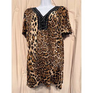 NWT New PS PerSeption Leopard Print Top 1X Made in the USA Embellished